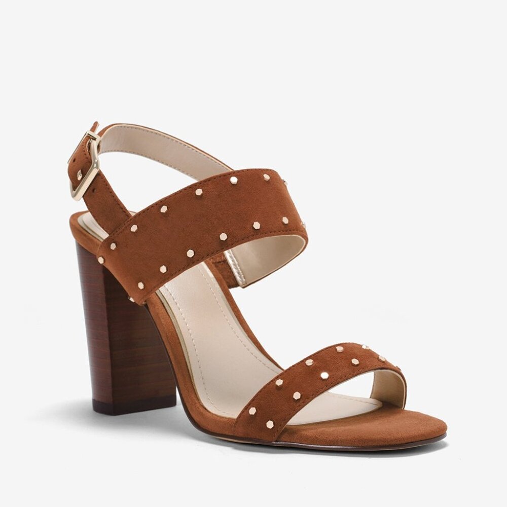 White House Black Market Eden Brown Suede Studded Chunky Block Heel  6